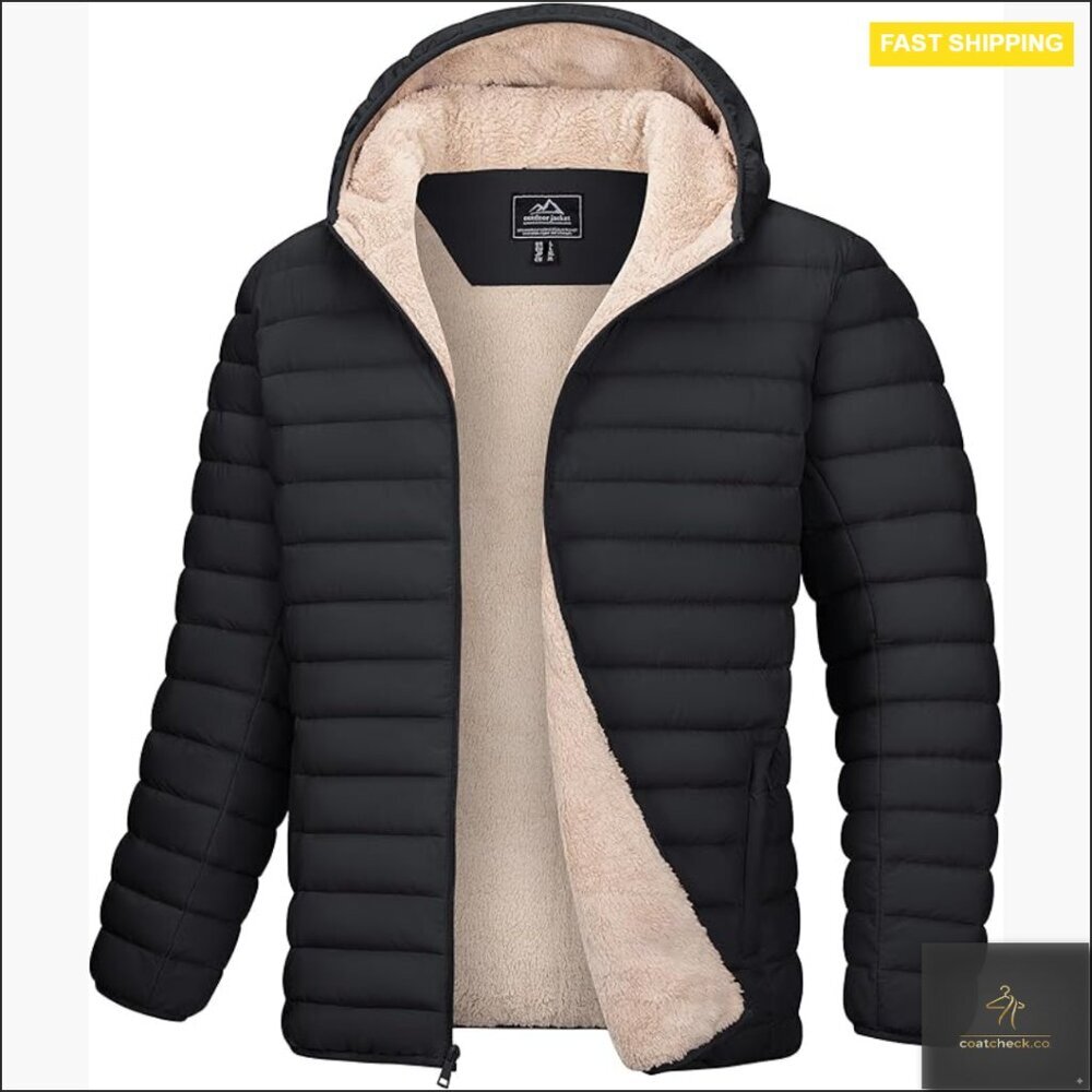 Classic Puffer Jacket with Hood Fleece Lined Water Resistant Winter Coat